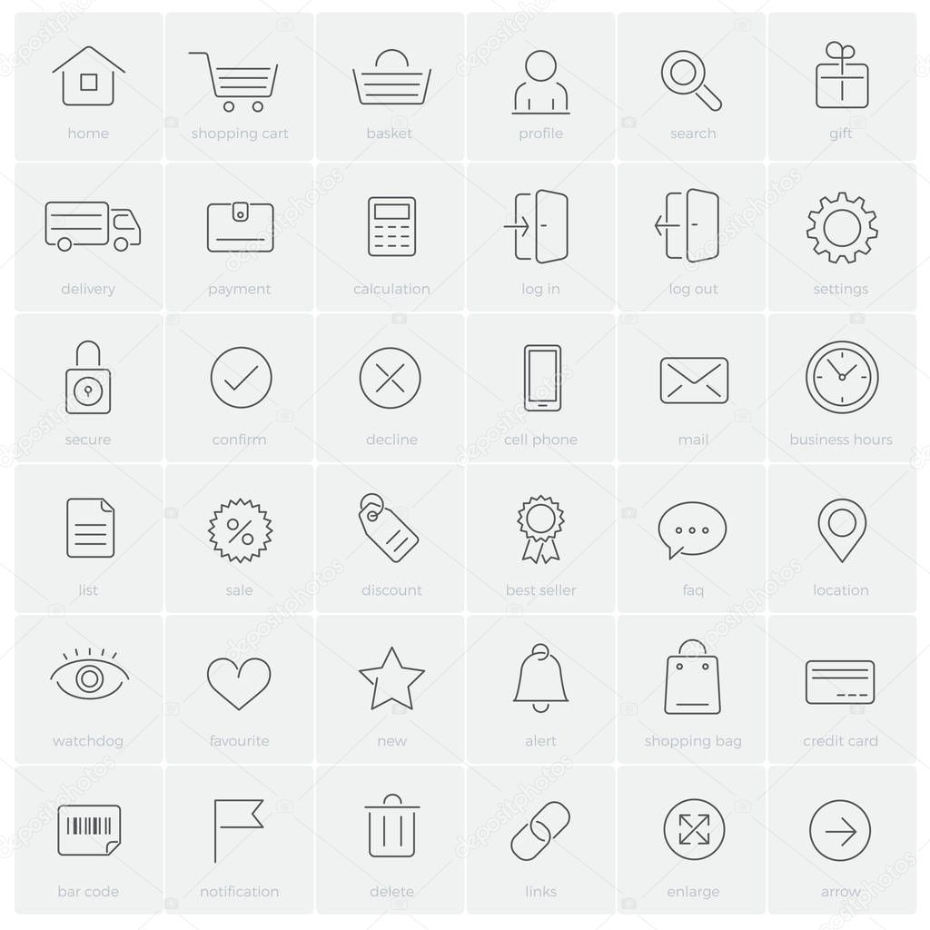 Thin line e-commerce and shopping website icon set