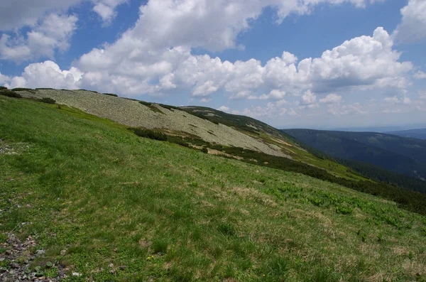 Paesaggio montano ceco in estate - Lucni bouda, Bila hora - Krkonose, Repubblica Ceca — Foto Stock