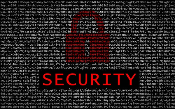 Security text with red lock over encrypted text — Stock Photo, Image