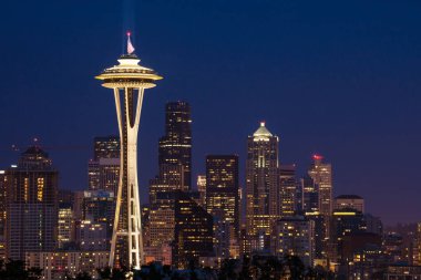 Seattle manzarası ile gece Space Needle