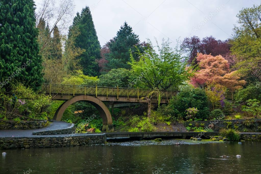 A wooden bridge in Portlands Crystal Springs Rhododendron Garde