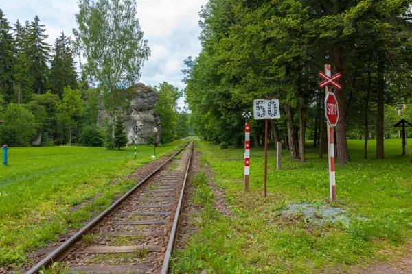 Kolejowego śledzić przejście w Adszpachu, Republika Czeska — Zdjęcie stockowe