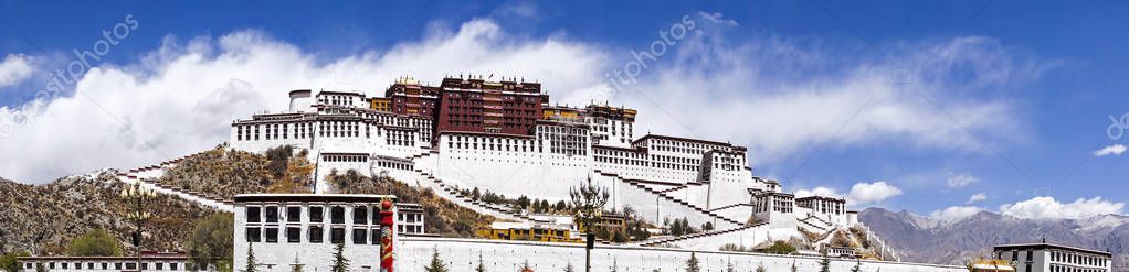 Panoramic view of Potala palace, former Dalai Lama residence in Lhasa - Tibet