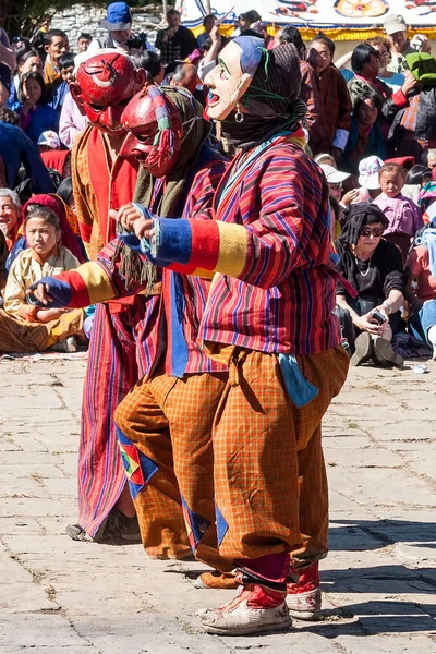 Palyaço maskesi ve geleneksel bir festival Bumthang, Bhutan kostüm