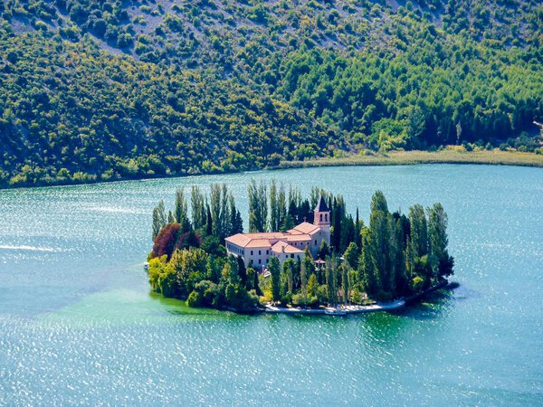 Island of Visovac monastery in Krka national park - Dalmatia, Croatia