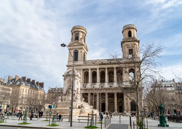 Paris France February 2020 Church Saint Sulpice Fountain Foreground Winter — Stock Photo, Image