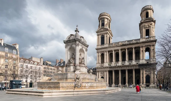 Church Fountain Saint Sulpice Winter — Stock Photo, Image