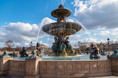 Paris, France - March 13 2020: The Maritime Fountain, one of the Fontains at the place de la Concorde