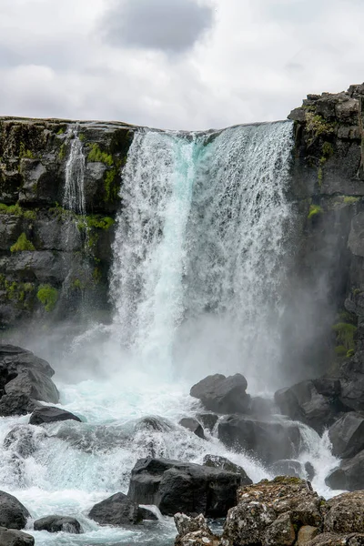 Cascata Oxarfoss Nel Parco Nazionale Thingvellir Islanda Scorre Dal Fiume — Foto Stock