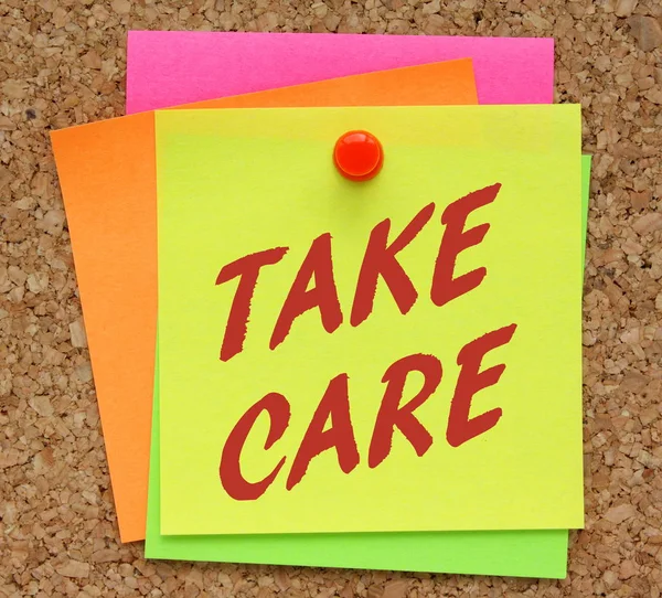 Take Care Sticky Note Reminder — Stock Photo, Image