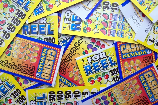 Bracknell England February 2018 Random Selection Lottery Scratch Cards Cash — Stock Photo, Image