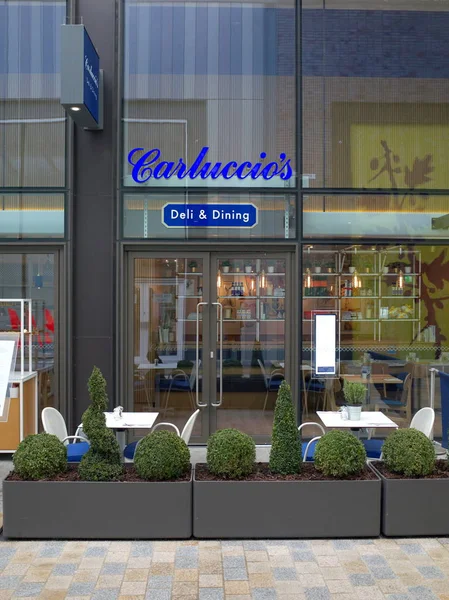 Bracknell Inglaterra Marzo 2018 Vitrina Exterior Ventana Carluccio Deli Dining — Foto de Stock