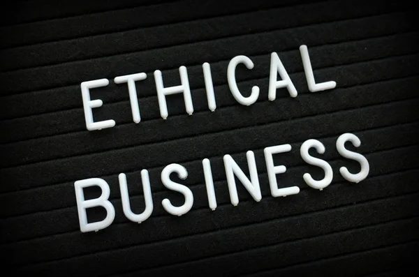 Words Ethical Business White Plastic Letters Black Noticeboard — Stock Photo, Image