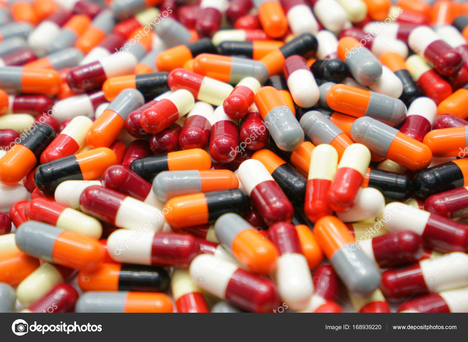 Orange Black Grey White Red Pale Yellow Antibiotic Capsule