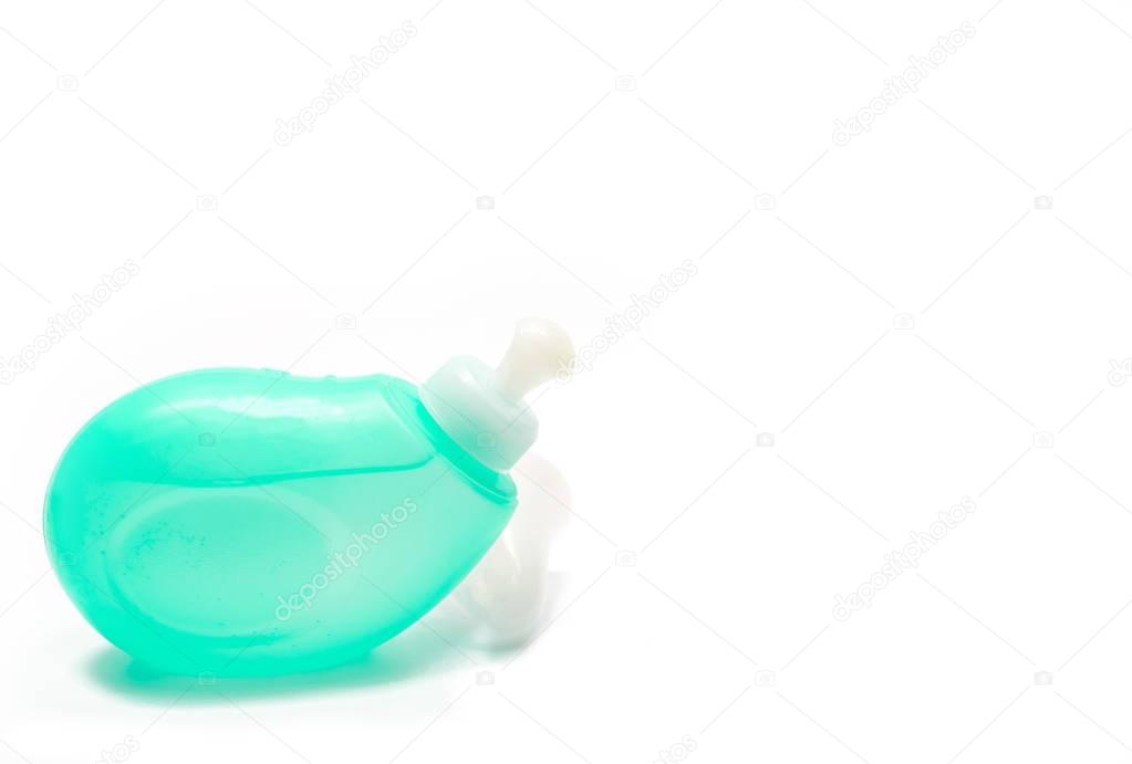 Nasal irrigation equipment, Green nose cleansing device isolated on white background, just add your own text
