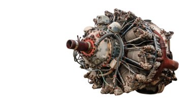 9 silindir yıldız tipi motor eski uçağın beyaz arka plan üzerinde izole.