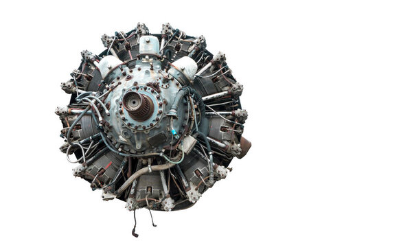 9 cylinder Radial Engine of old airplane isolated on white background