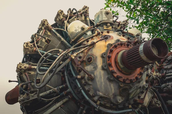 Motor radial de 9 cilindros de avión viejo, estilo vintage — Foto de Stock