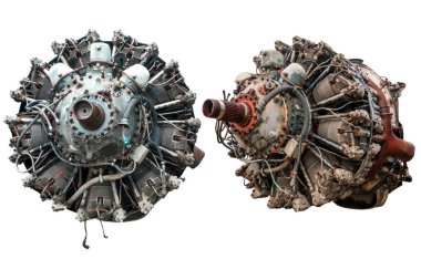 9 silindir yıldız tipi motor eski uçağın beyaz arka plan üzerinde izole.