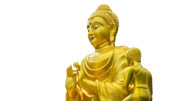 Estatua de Buda de oro aislada sobre fondo blanco con camino de recorte — Foto de Stock