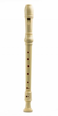 Soprano (Descant) kaydedici. W izole plastik kaydedici flüt