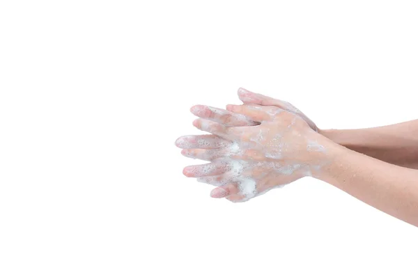 Kvinnlig Tvätthand Med Tvålskum Och Vatten Hand Ren För God — Stockfoto