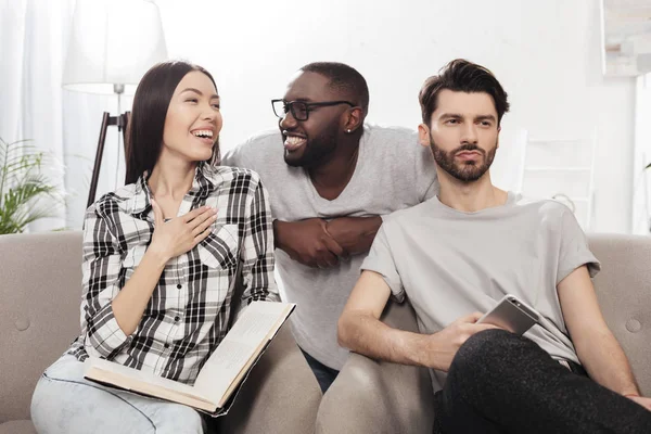 Portrait Young Man Sitting Chairs Thoughtfully Looking Straight Home While — Stock Photo, Image