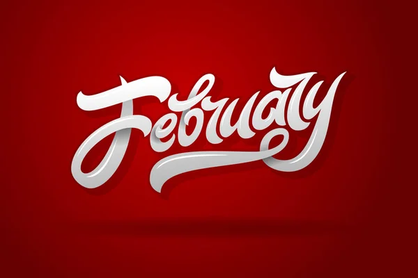 Fevereiro lettering no fundo vermelho escuro. Usado para banners, calendários, cartazes, ícones, rótulos. Ilustração vetorial . — Vetor de Stock