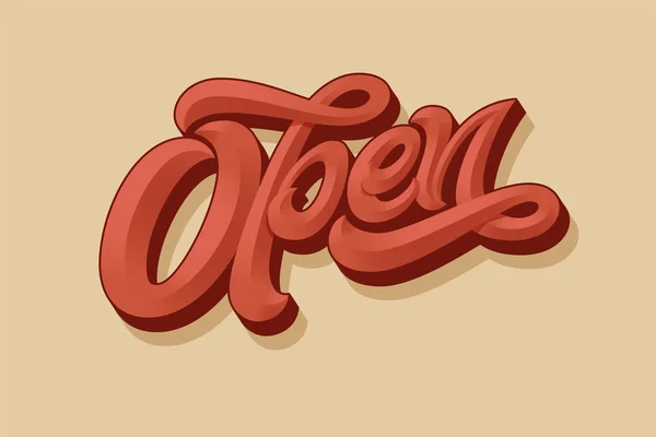 Letras ABIERTA para el diseño de un cartel en la puerta de una tienda, cafetería, bar o restaurante. Tipografía vectorial en estilo vintage. 3d letras con bisel. Caligrafía moderna con un pincel . — Archivo Imágenes Vectoriales