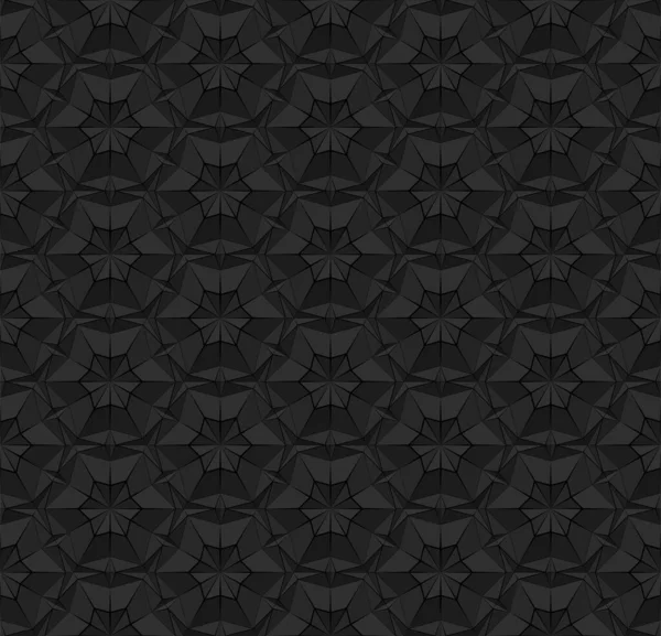 Schwarzes polygonales nahtloses Muster mit Dreiecken. dunkle, sich wiederholende geometrische Textur mit extrudierter Oberfläche. 3D-Illustration für Hintergrundtapete Innenraum Textilverpackungspapier Druck-Design. — Stockvektor
