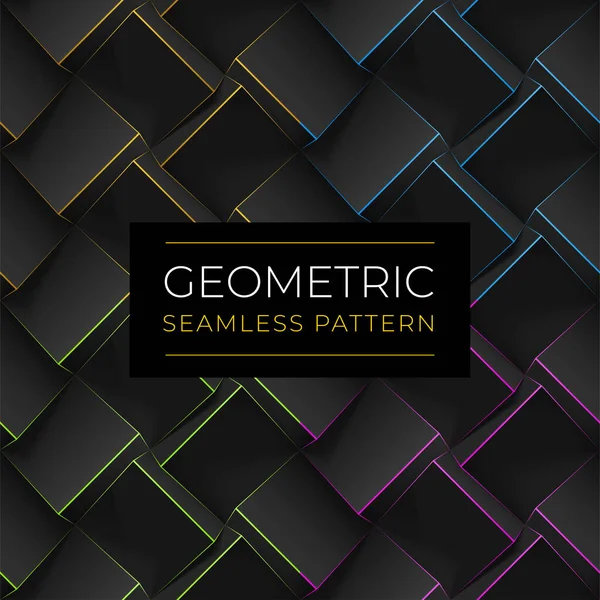 Set of dark geometric seamless patterns. Realistic 3d cubes with thin lines. Vector template for for wallpapers, textile, fabric, wrapping paper, backgrounds. Texture with volume extrude effect. — Stock Vector