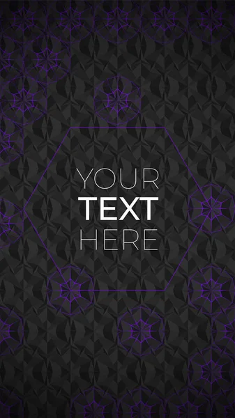 Abstract banner with sacred geometry. Dark geometric background with violet thin lines and copy space. Vector design template for signboard, social media banner and advertisement. — Stock Vector