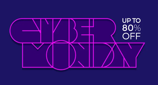 Vector banner με Cyber Δευτέρα γράμματα σε σκούρο μπλε φόντο. Πρότυπο σε ρετρό στυλ για πανό και προσφορές πώλησης. Εικονογράφηση διανυσματικού κυβερνοχώρου. — Διανυσματικό Αρχείο