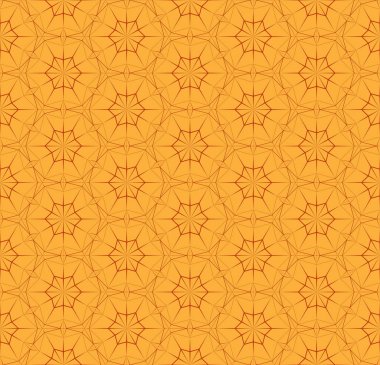 Parlak turuncu geometrik soyut, dikişsiz desen. İnce çizgilerden çokgen doku. Arka plan duvar kâğıdı kumaşı için üçgen ve çokgen şablonu tekrarlanıyor. Vektör illüstrasyonu.