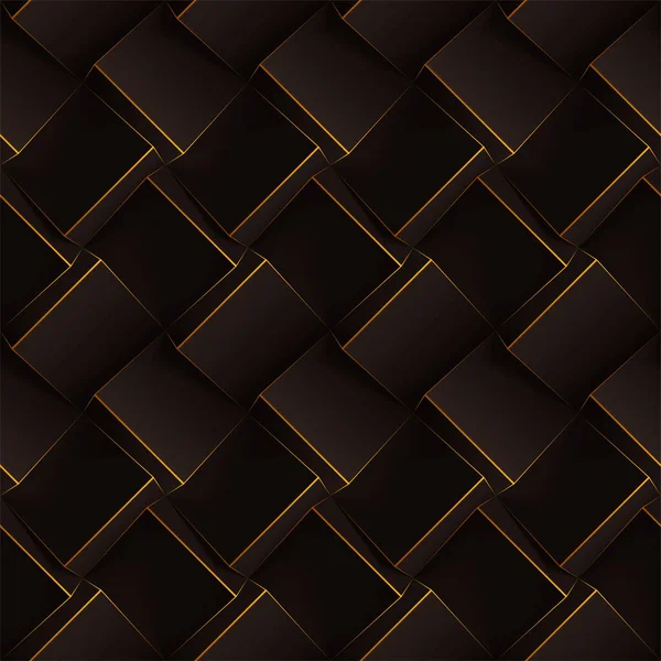 Motivo geometrico senza cuciture marrone scuro. Cubi realistici 3d con sottili linee arancioni. Modello vettoriale per sfondi, tessile, tessuto, carta da imballaggio, sfondi. Texture con effetto volume estruso . — Vettoriale Stock