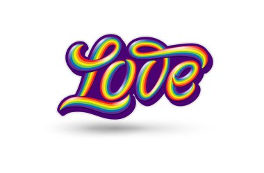 Illustration with colorful handwritten LOVE typography on isolated white background. Homosexuality emblem. Symbol of LGBT pride and love. Template with lettering for Sticker, shirt print, logo design. clipart