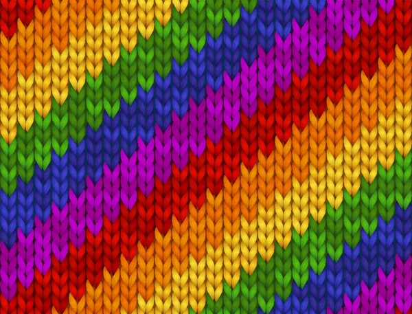 Realistische Strickvektorillustration. Regenbogen-Textur, Symbol der schwulen, lesbischen, bisexuellen, transgender und LGBT-Community. Flagge des Stolzes. Nahtloses Muster für Hintergrund, Tapete, Druck, Design. — Stockvektor