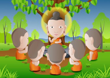 Beş ascetics takipçileri Budizm önemli günde kullanmak için Buddha.good oldu