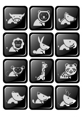 Boyut parlak düğme design.suitable çevre, yaban hayatı ve vahşi iş tasarım için on iki simge yaban hayatı
