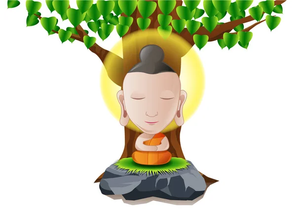 Seigneur de Bouddha deviennent éclairés sous l'arbre dans la version de dessin animé — Image vectorielle