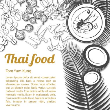 Tay lezzetli ve ünlü food.river karides baharatlı çorba tom tum kung ve malzeme ile izole beyaz arka plan, siyah beyaz gri ölçek stili