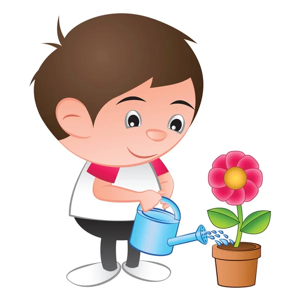 Una burbuja cabeza niño dibujos animados agua la flor roja planta en el isol — Vector de stock