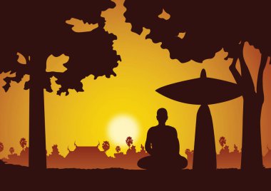 keşiş meditasyon oturmak için hac veya seyahat veya wayfaring yüzünde