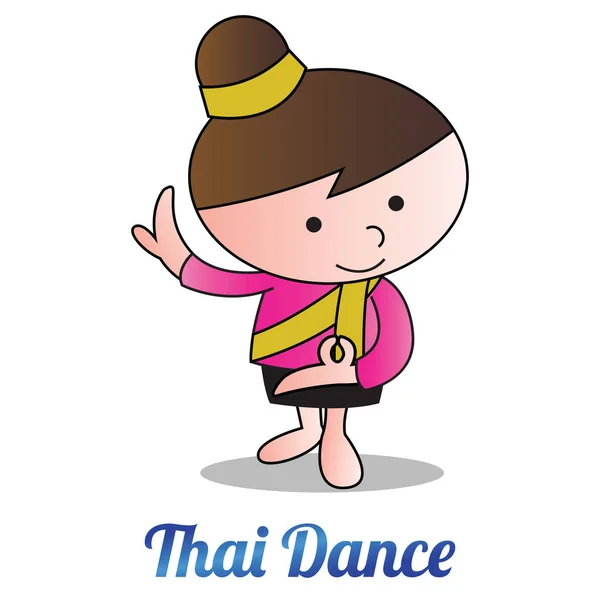 Thai bubble head girl is dancing,in cartoon design and thai dres — Stock Vector