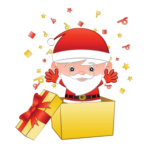 大头像卡通圣诞老人站在打开黄色礼品盒 s — 图库矢量图片