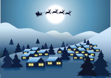 Noel Baba ve Ren geyiği hill zekâ çevresinde köyde üzerinde uçmak