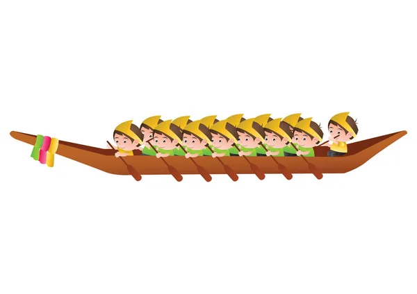 Long boat race, colorful cartoon style, sport and festival of Asia — стоковый вектор