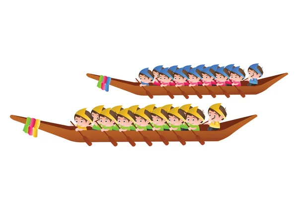 Long boat race, colorful cartoon style, sport and festival of Asia — стоковый вектор