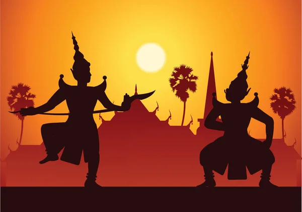 Art dramatique de danse traditionnelle du masqué classique thaïlandais. — Image vectorielle