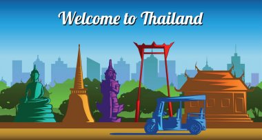 Tayland Simgesel Yapı çok renkli ışık ve Gölge Stili, vektör Hüseyin